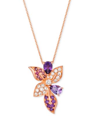 Le Vian - Multi-Gemstone (3/4 ct. t.w.) & Nude Diamond (1/3 ct. t.w.) Flower Pendant Necklace in 14k Rose Gold, 18" + 2" extender