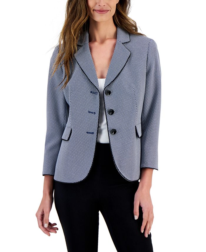Kasper Women's Jacquard 3/4-Sleeve Three-Button Blazer - Macy's