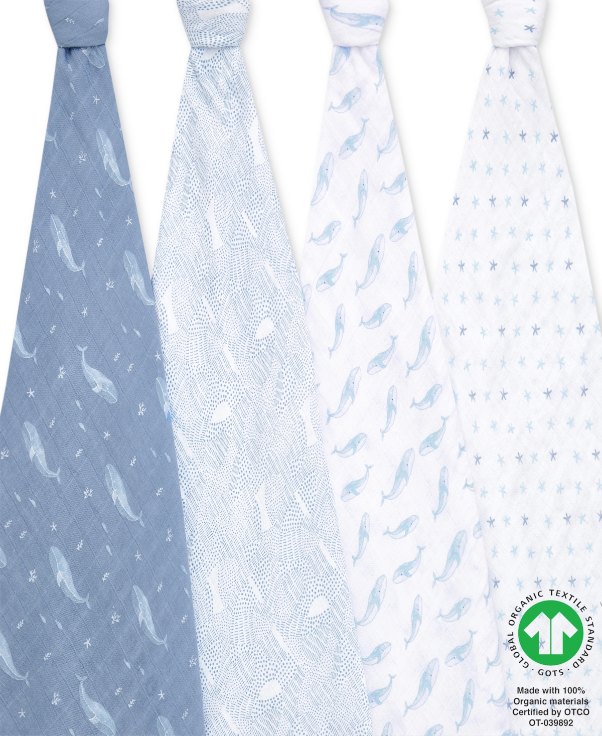 Aden By Aden + Anais Essentials Oceanic Muslin Swaddles, Pack Of 4 In Blue