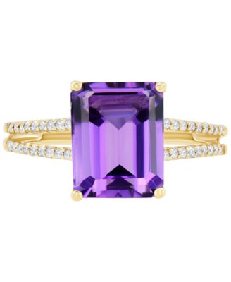 Amethyst (2-9/10 ct. t.w.) and Diamond (1/10 ct. t.w.) Split Shank Ring in 14k Gold