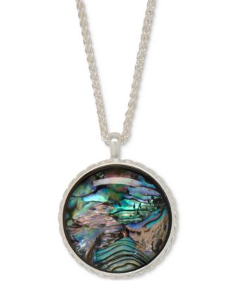 Lucky Brand - Silver-Tone Abalone & Mother-of-Pearl Reversible 30" Adjustable Pendant Necklace