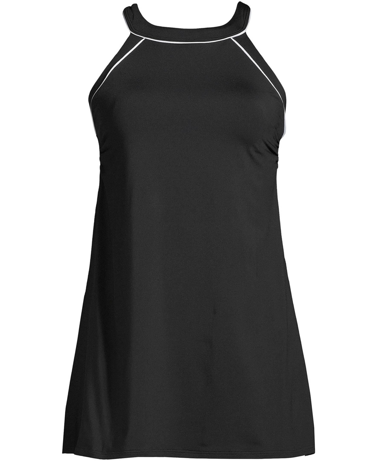 Women's Long High Neck Swim Dress One Piece Swimsuit Adjustable Straps - Black/white