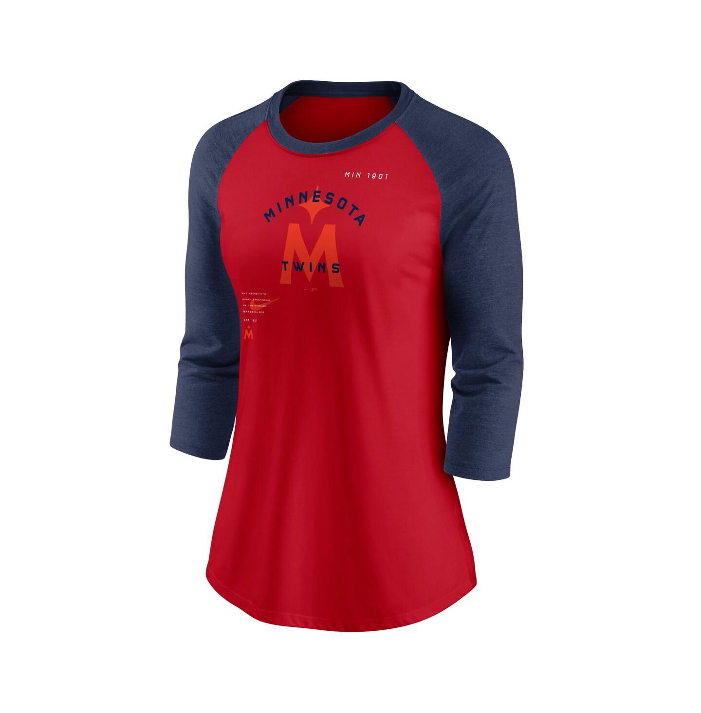 Женская футболка Nike Red, Navy Minnesota Twins Next Up Tri-Blend Raglan 3/4 -Sleeve — фото 3