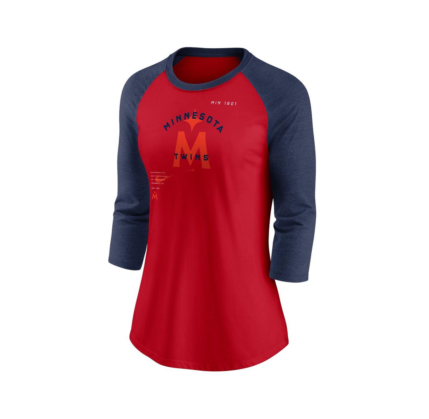 Women's Red, Navy Minnesota Twins Next Up Tri-Blend Raglan 3/4 -Sleeve T-shirt