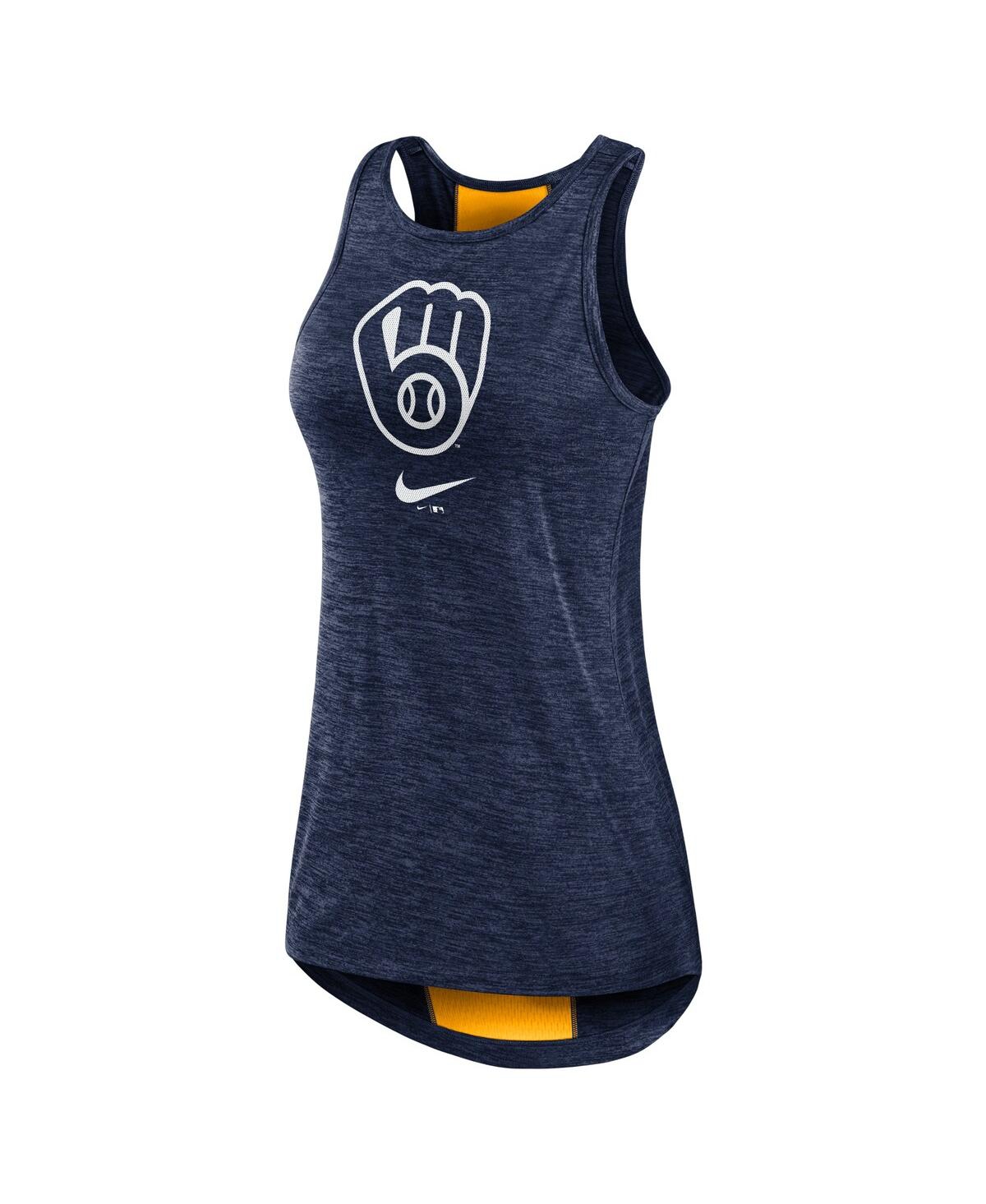 Shop Nike Women's  Navy Milwaukee Brewers Right Mix High Neck Tank Top