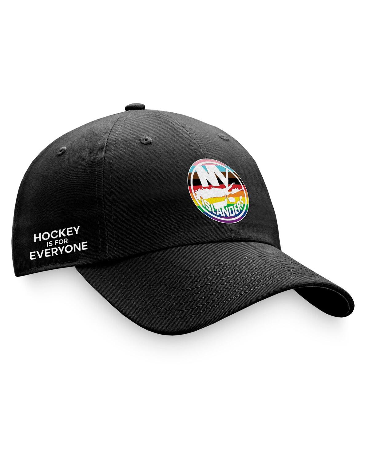 Shop Fanatics Men's  Black New York Islanders Team Logo Pride Adjustable Hat