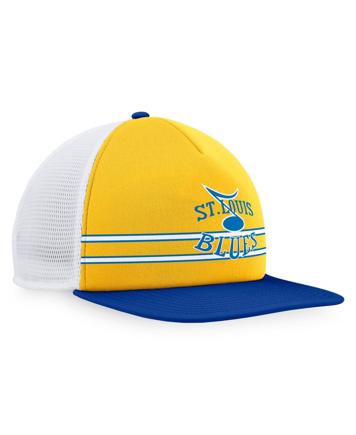 Fanatics Branded Gold/blue St. Louis Blues Special Edition 2.0 Trucker Snapback Adjustable Hat In Gold,blue