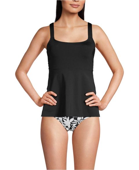 Верх бикини, круглый вырез, оборки, танкини — Lands' End, цвет: Чёрный