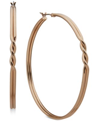 DKNY - Gold-Tone Large Twist Double-Row Hoop Earrings, 2.3"