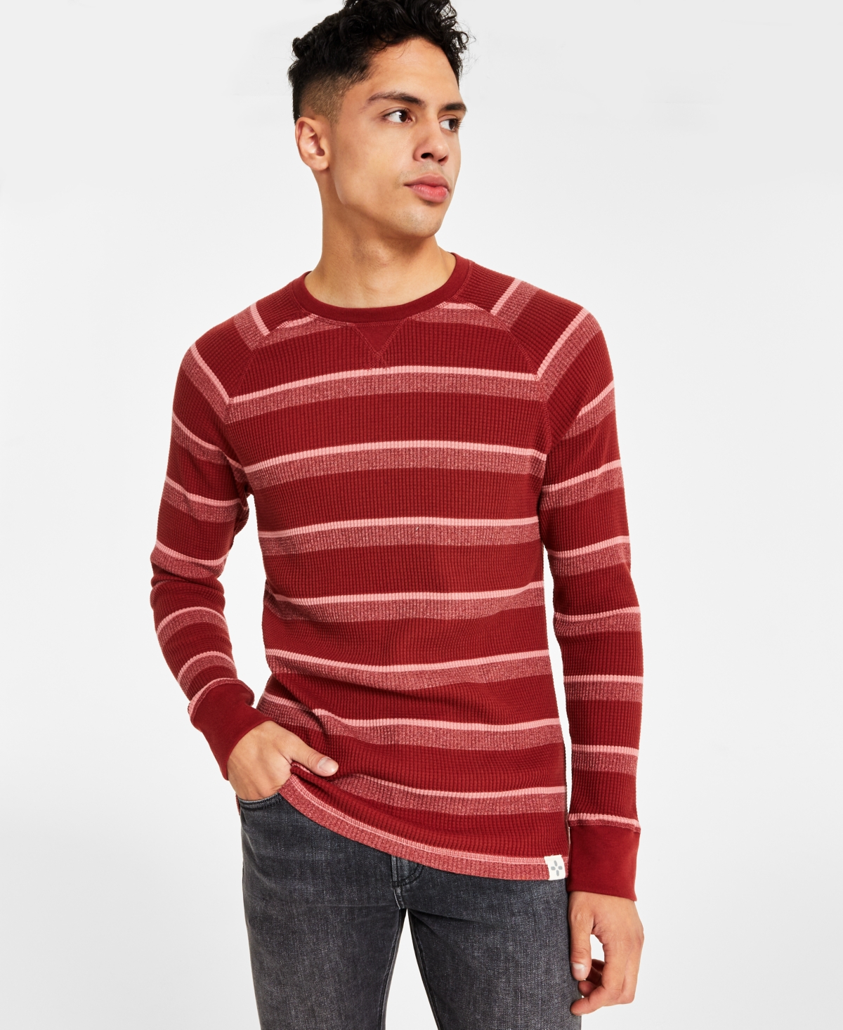 Sun + Stone Men's Tonal Striped Long Sleeve Thermal Shirt, Created For Macy's In Burnt Red