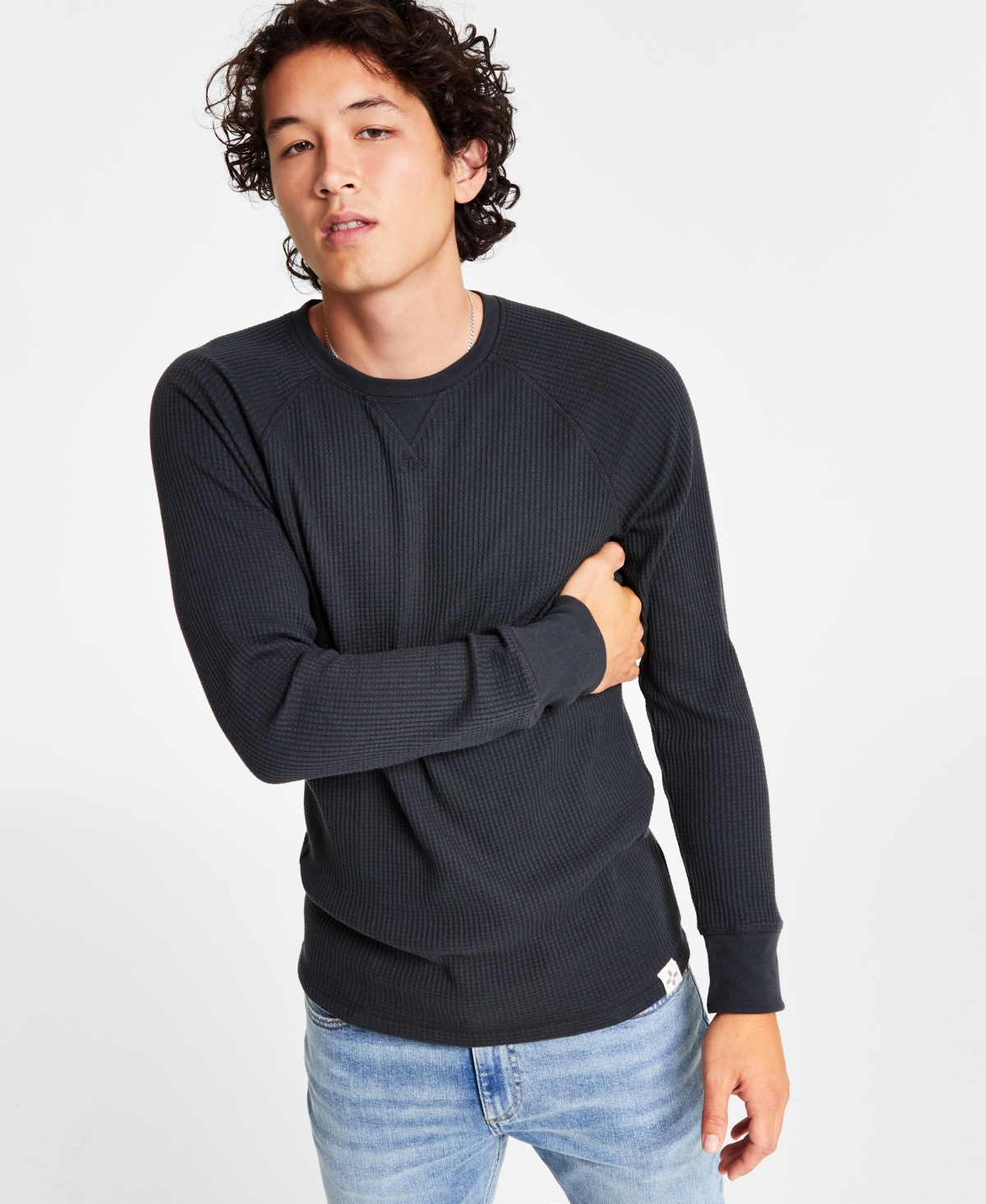 Sun + Stone Men's Long-sleeve Thermal Shirt, Created For Macy's In Black Shadow