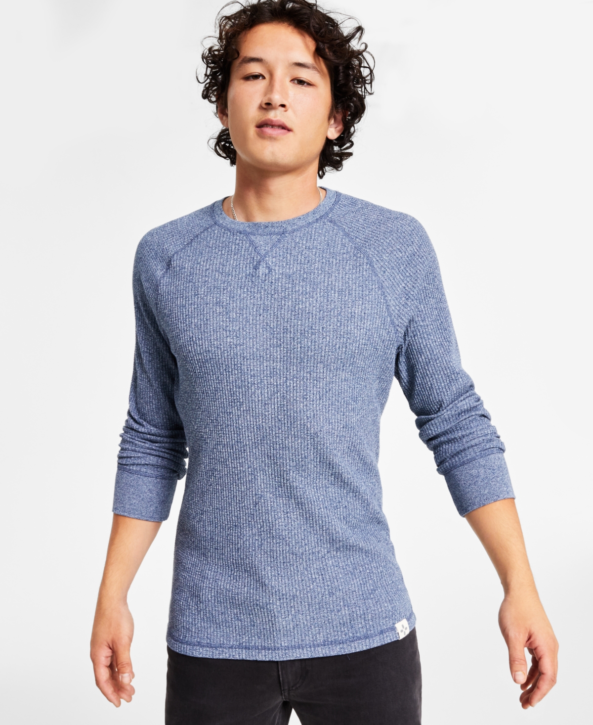 Sun + Stone Men's Long-sleeve Thermal Shirt, Created For Macy's In Blue Heather