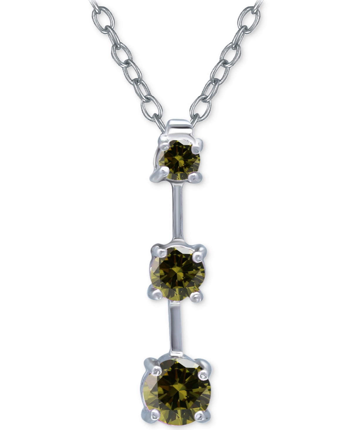 Giani Bernini Cubic Zirconia Olivine Graduated Linear 18" Pendant Necklace In Sterling Silver, Created For Macy's