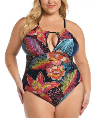 La Blanca - Plus Size Sunlit Soir&eacute;e High-Neck Keyhole One-Piece Swimsuit