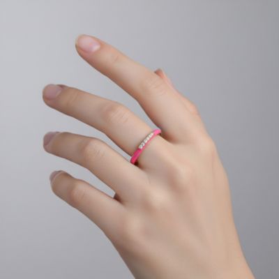 Kids/Teens 14k Gold Plated with Cubic Zirconia Colored Enamel Slim Stacking Band Ring