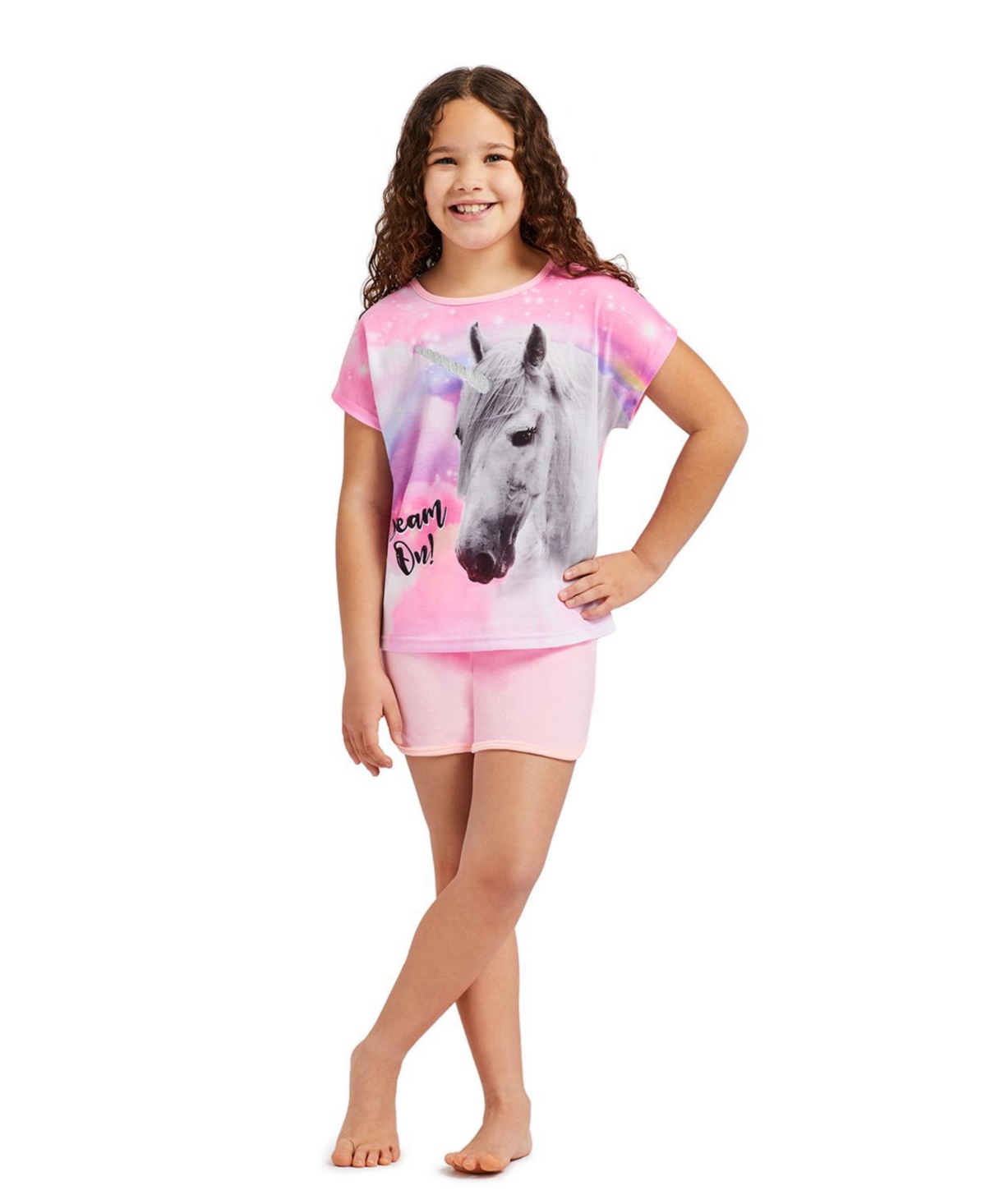 Child Girls 3-Piece Pajama Set Kids Sleepwear, Short Sleeve Top with Long Pants and Matching Shorts Pj Set