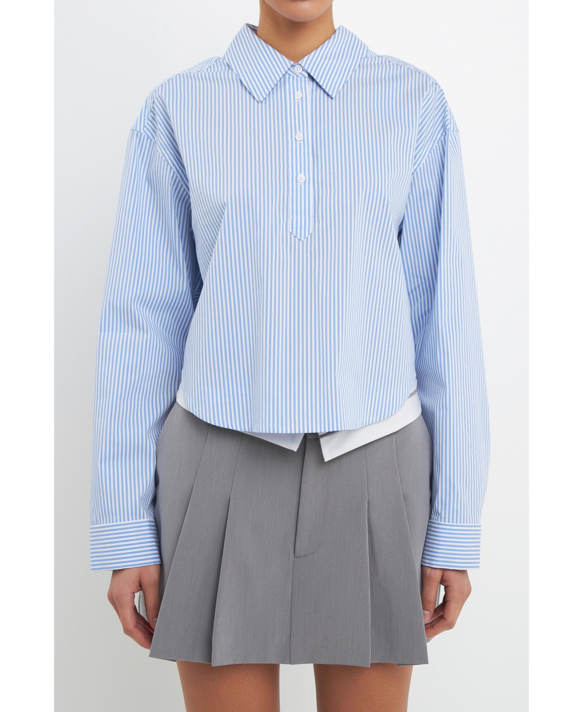 Grey Lab Women's Pinstriped Cropped Shirt In Blue