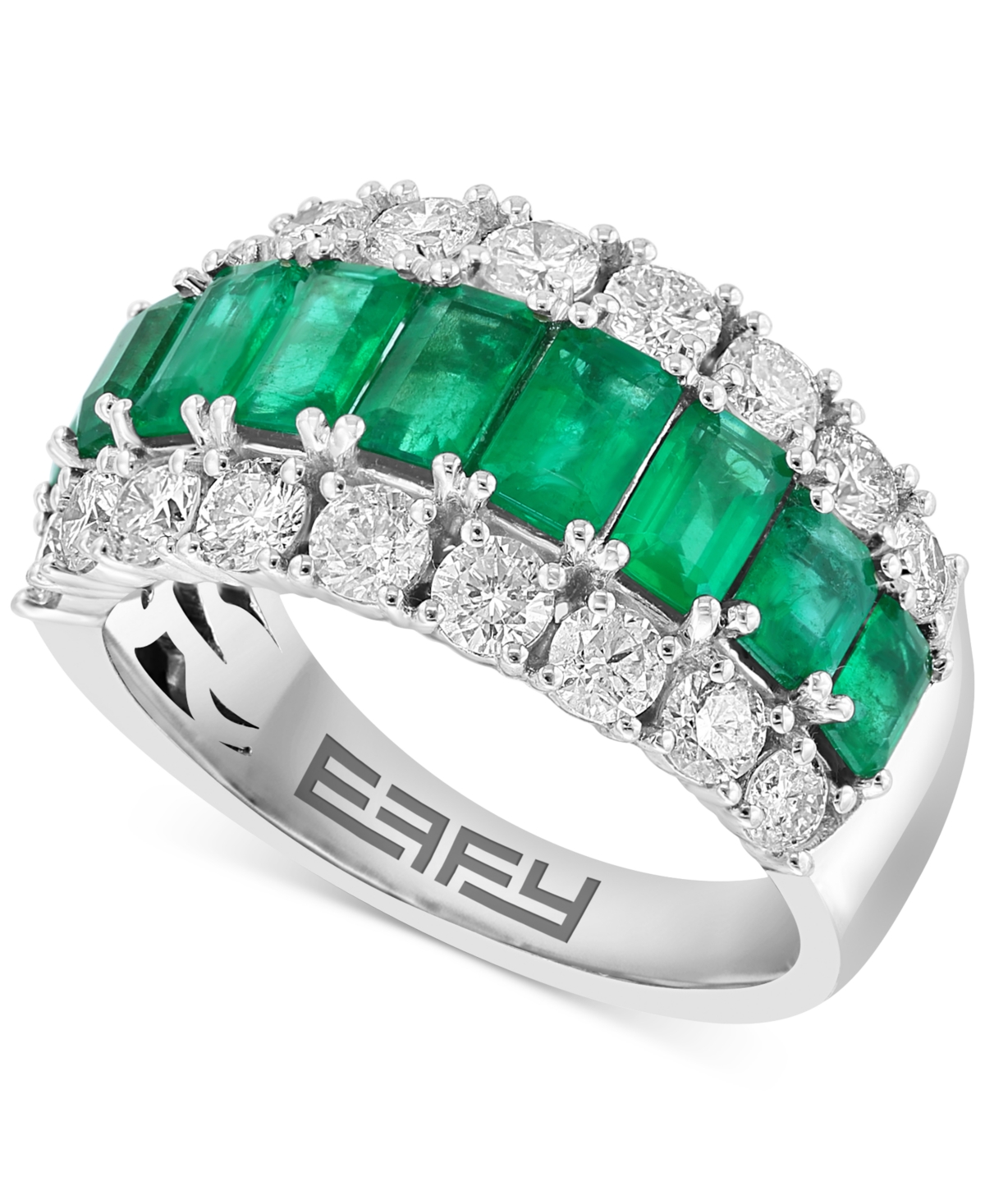 Effy Collection Effy Emerald (2-1/10 Ct. T.w.) & Diamond (1-1/4 Ct. T.w.) Triple Row Ring In 14k White Gold