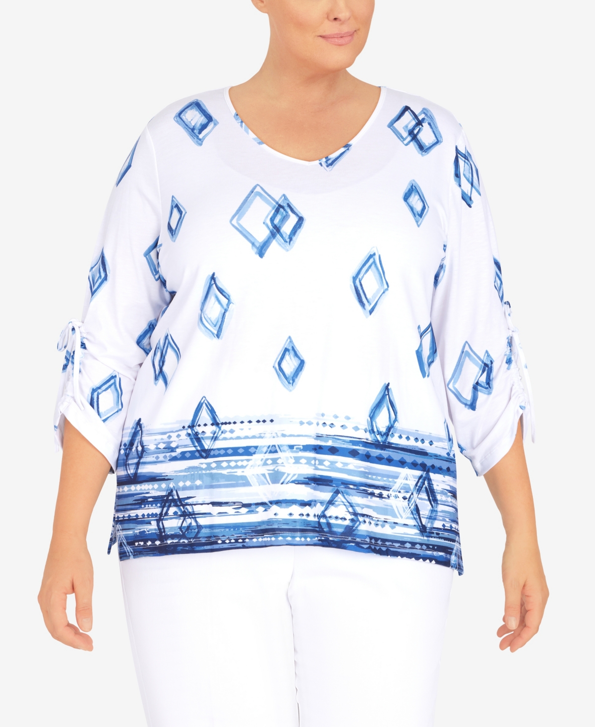 ALFRED DUNNER PLUS SIZE GEOMETRIC BORDER TOP