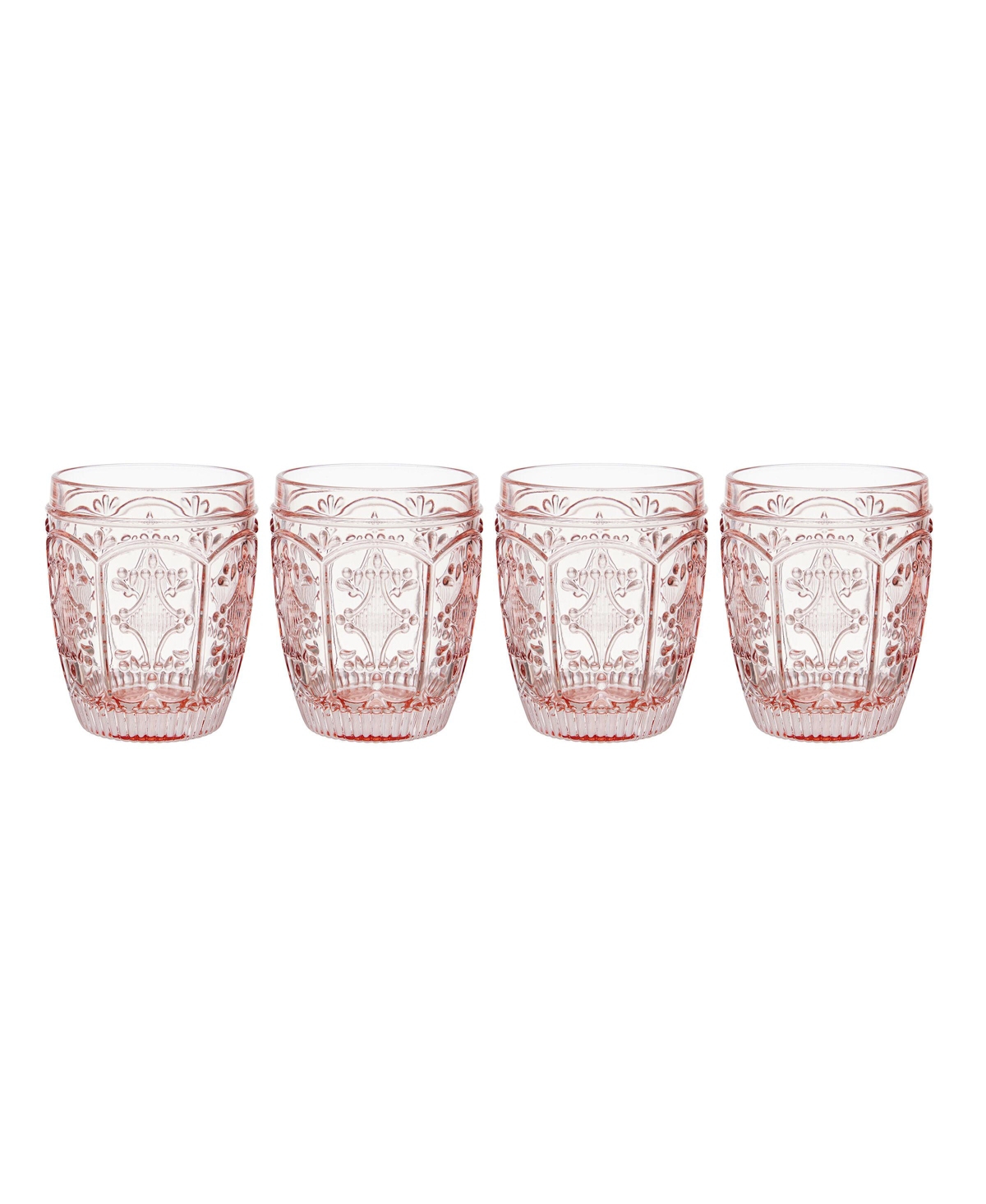 Fitz And Floyd Trestle 10-oz Double Old Fashioned Glasses 4-piece Set In Blush