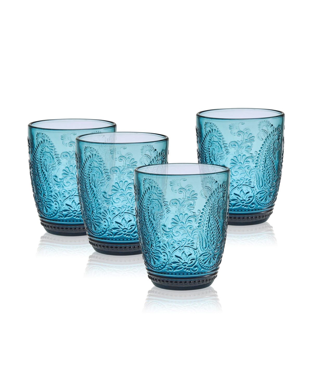 Fitz And Floyd Maddi 10-oz Double Old Fashioned Glasses 4-piece Set In Blue