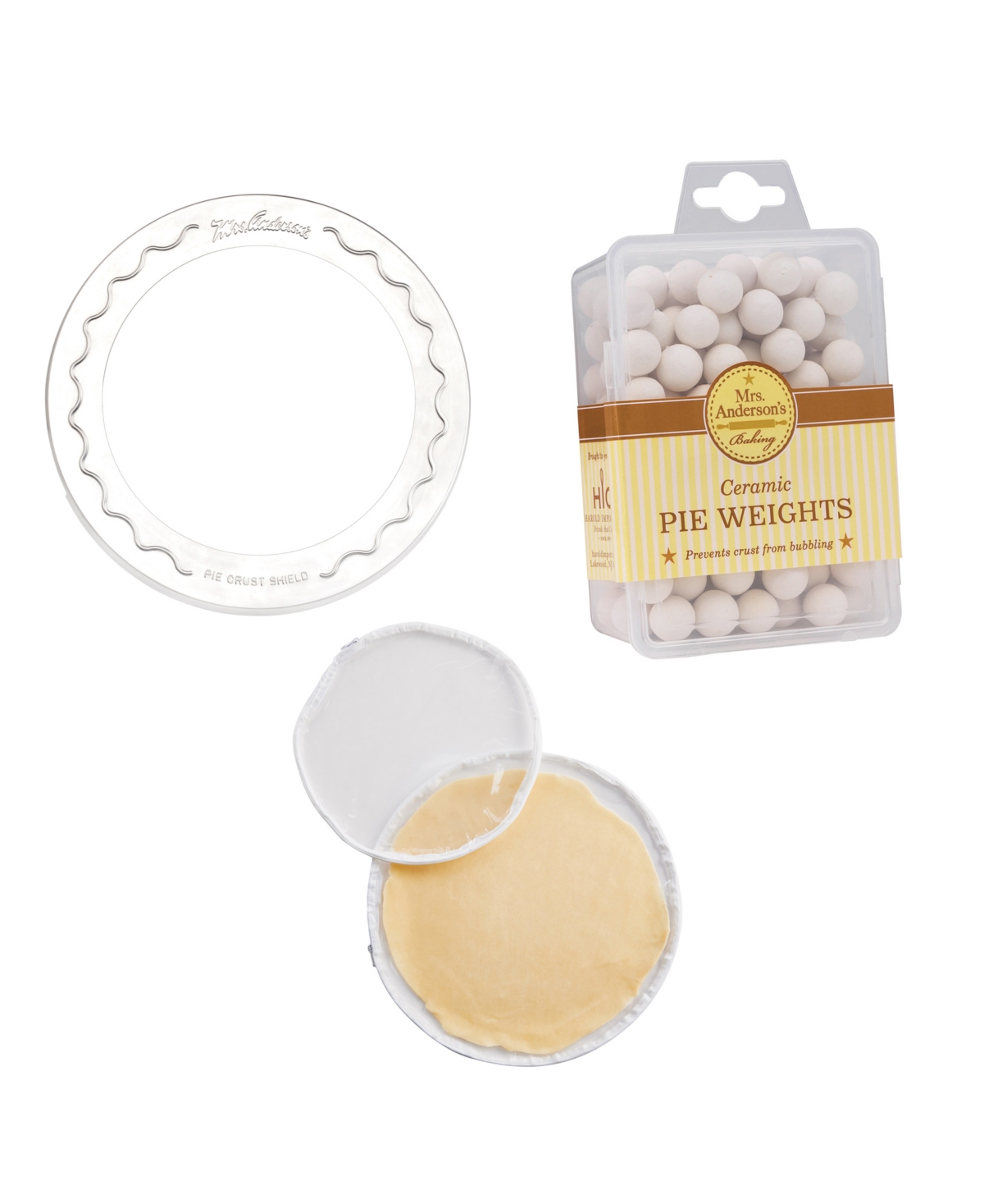 Mrs. Anderson's Baking Pie Crust Protector Shield, Pie Weights, And Easy Crust Maker, For 9.5" And 10" Pies In Silver