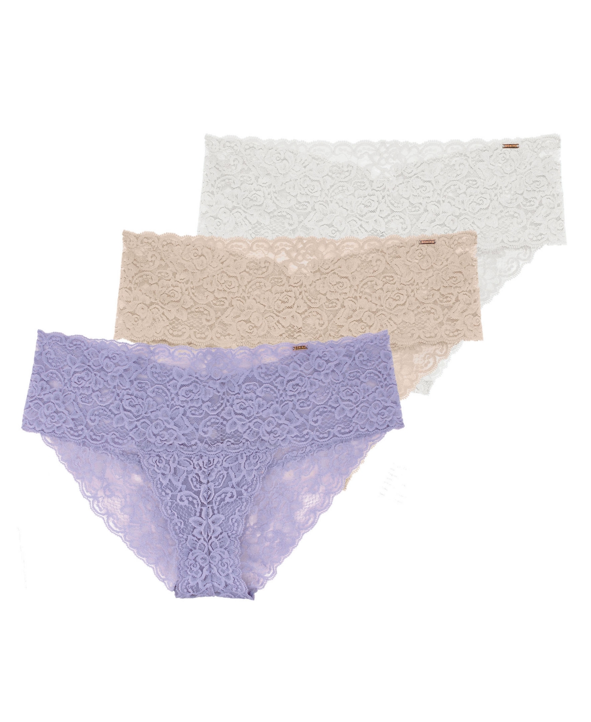 Women's Lana 3 Piece All Lace Brief Underwear - Purple, Beige, Ivory