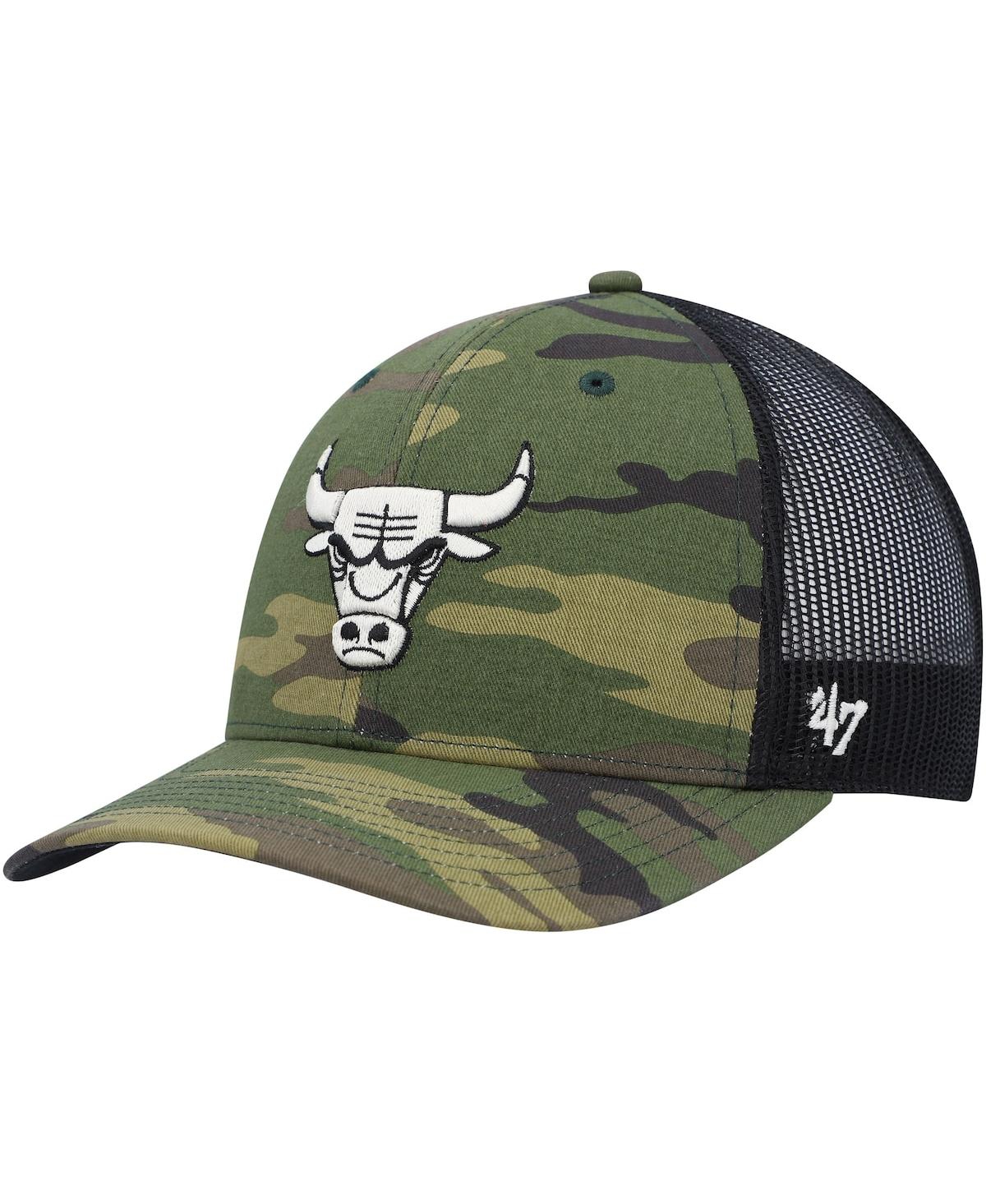 47 Brand Men's ' Camo, Black Chicago Bulls Trucker Snapback Hat In Camo,black