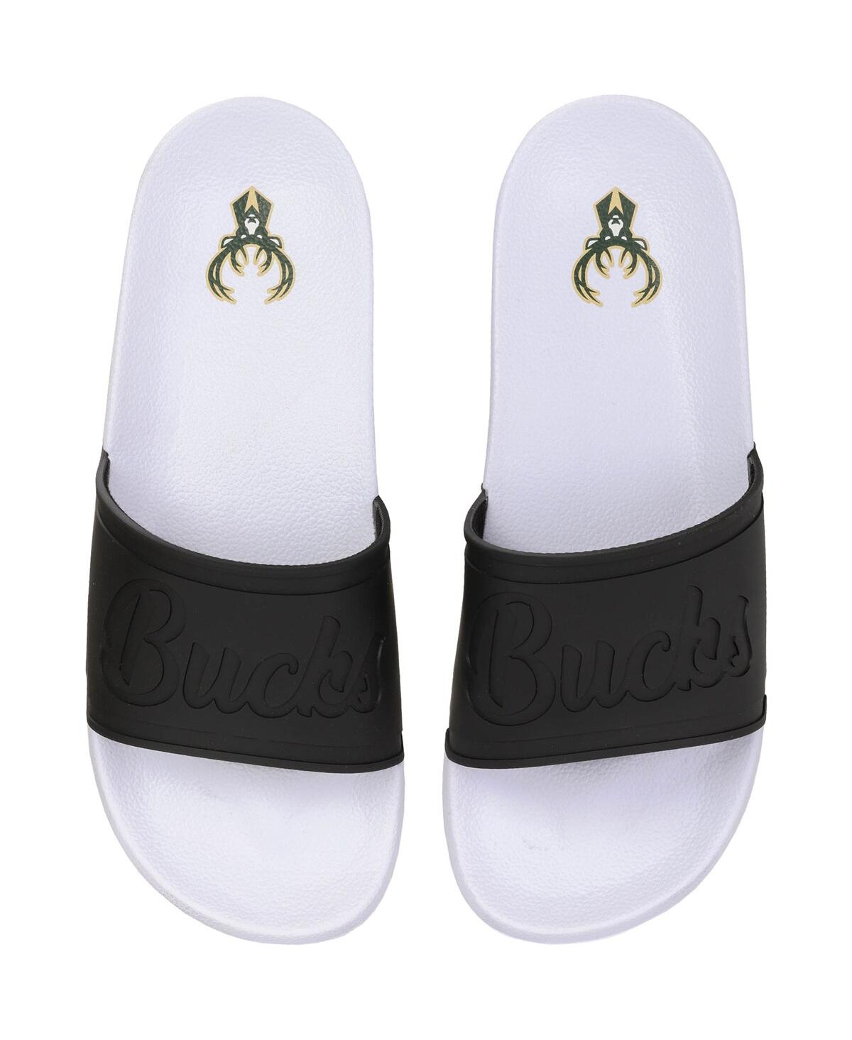 Foco Women's  Milwaukee Bucks Script Wordmark Slide Sandals In White