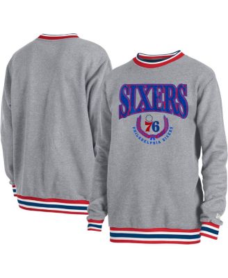 Men's and Women's Gray Philadelphia 76Ers Vintage-Like Throwback Crew Sweatshirt