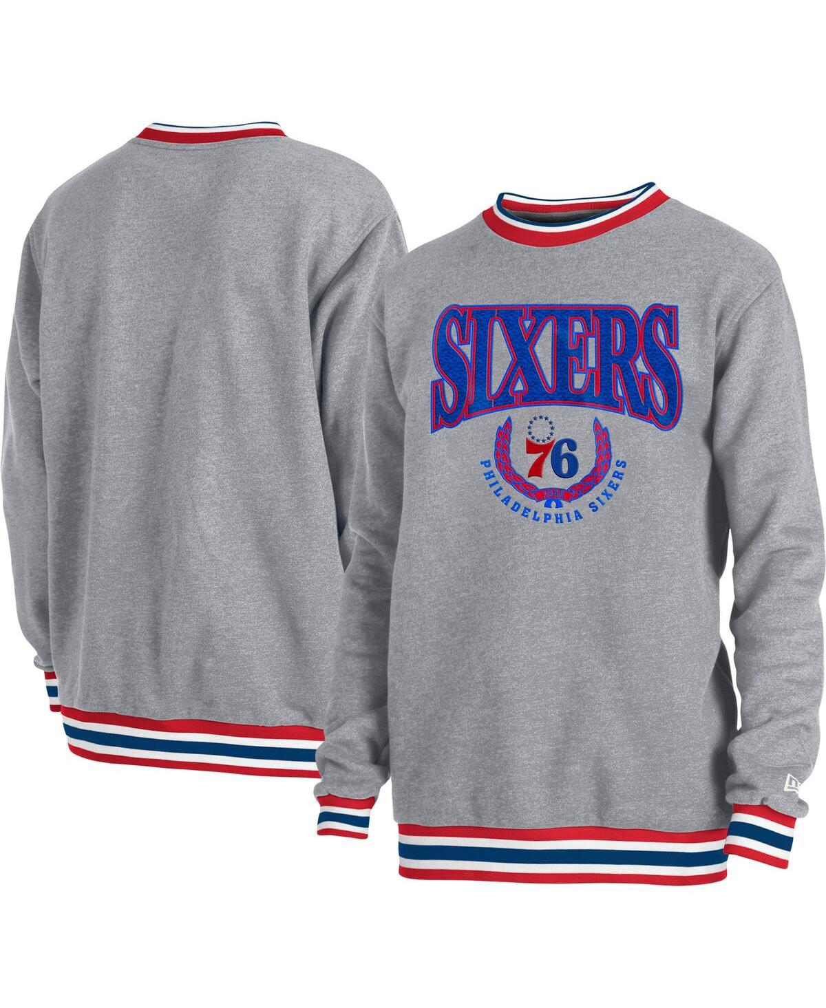 New Era Unisex  Gray Philadelphia 76ers Vintage Throwback Crew Sweatshirt In Gray