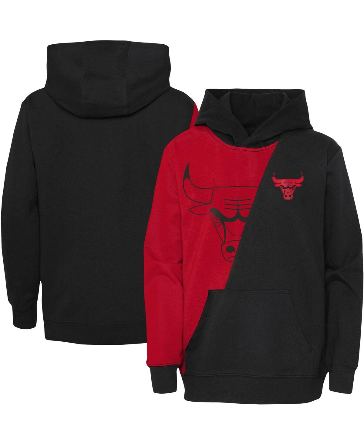 Shop Outerstuff Preschool Boys And Girls Red, Black Chicago Bulls Unrivaled Split Pullover Hoodie In Red,black