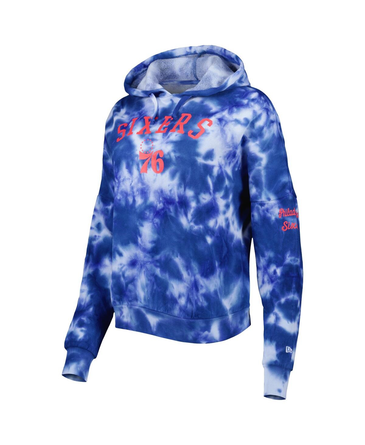 NEW ERA WOMEN'S NEW ERA ROYAL PHILADELPHIA 76ERS BRUSHED COTTON TIE-DYE PULLOVER HOODIE 