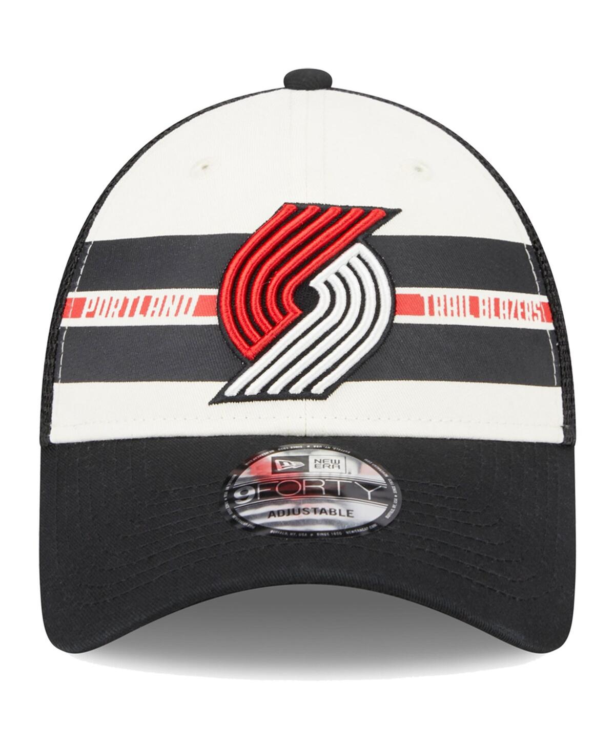 Men's New Era Portland Trail BlazersStripes 9Forty Trucker Snapback Hat - Black