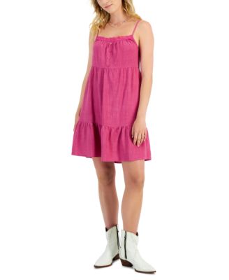Pink Rose - Juniors' Eyelet-Trim Sleeveless Tiered Dress