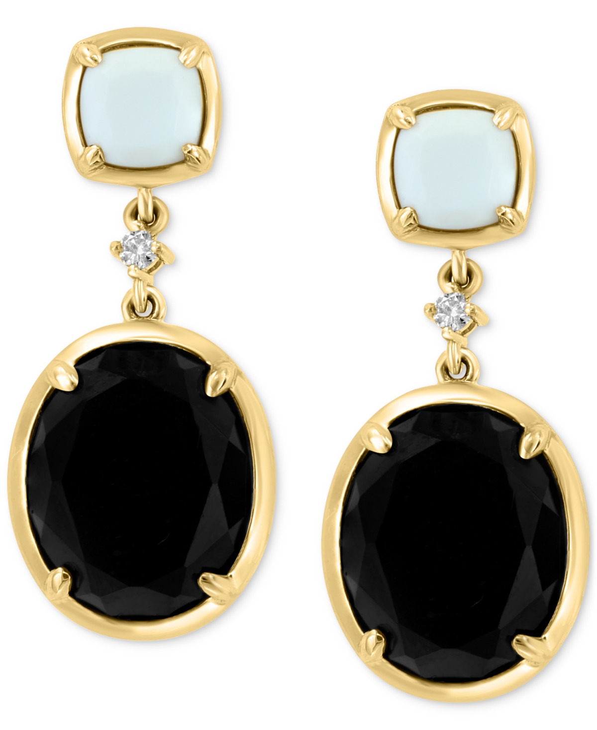 Effy Collection Effy Onyx, White Agate, & Diamond Accent Drop Earrings in 14k Gold