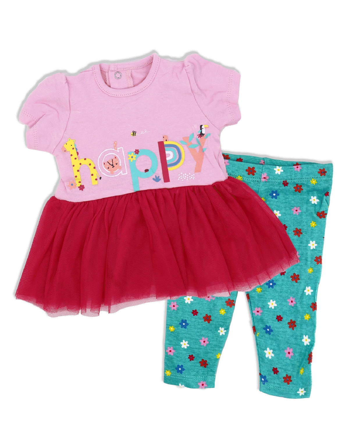 Lily & Jack Baby Girls Short Sleeved Happy Tutu Dress And Leggings, 2 Piece Set In Pink