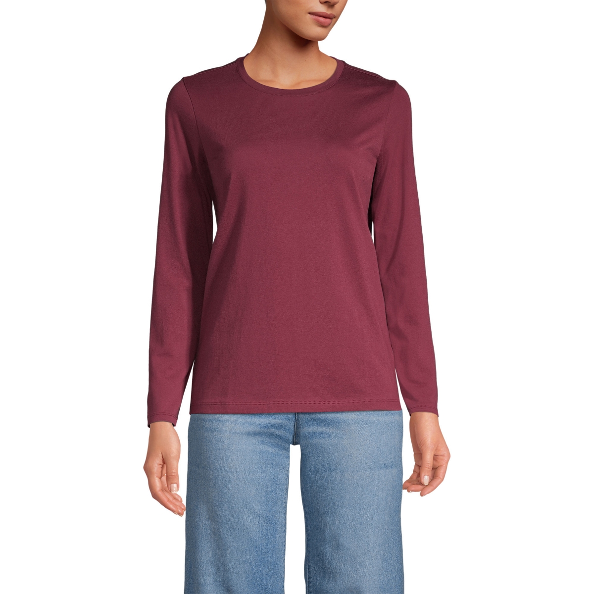 Women's Relaxed Supima Cotton Long Sleeve Crewneck T-Shirt - Rich burgundy