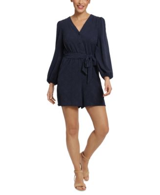 London Times - Women's Long-Sleeve Button-Front Romper