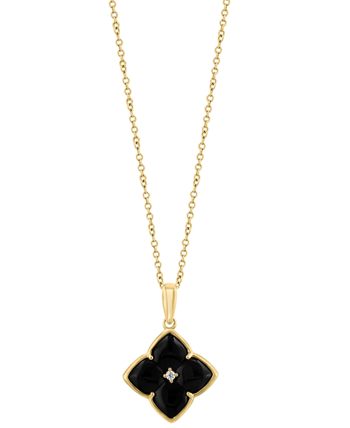 Effy Collection Effy Onyx & Diamond Accent Flower 18" Pendant Necklace In 14k Gold