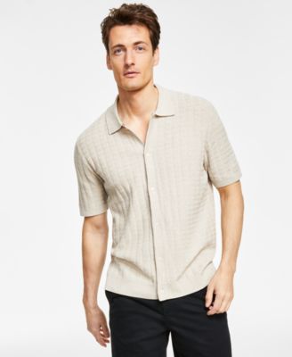 Alfani - Men's Button-Up Textured Short-Sleeve Polo Shirt