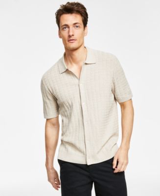 Alfani Men's Button-Up Textured Short-Sleeve Polo Shirt, Created