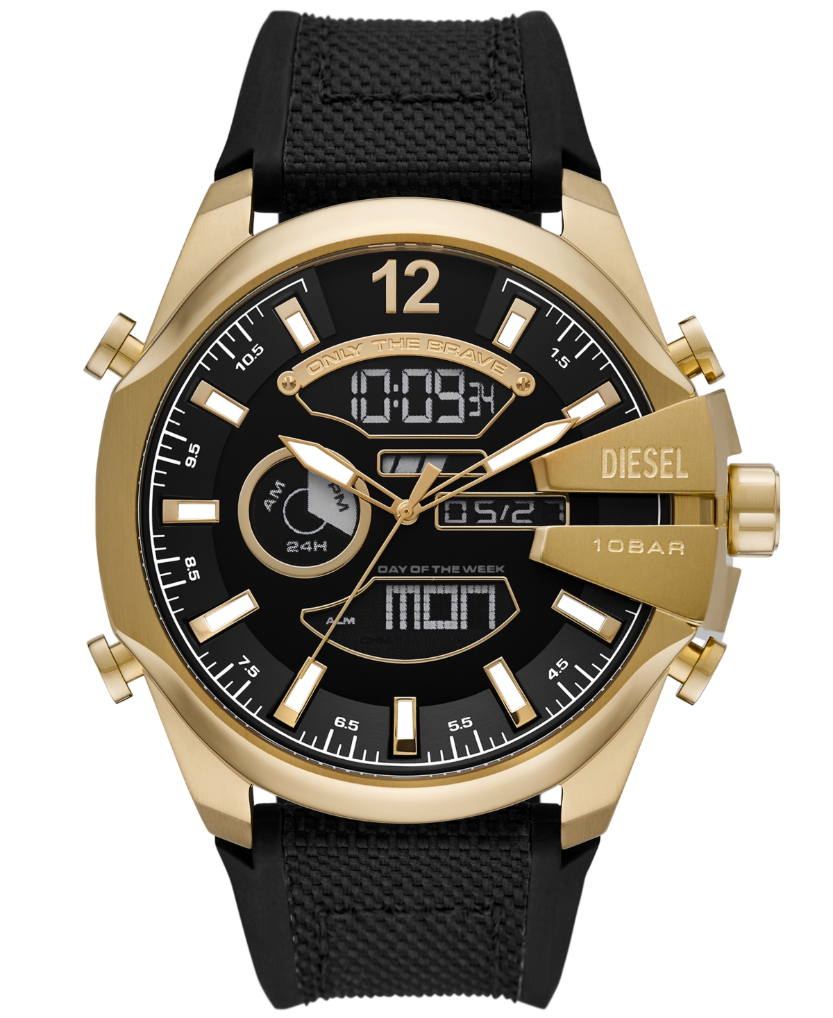 Diesel Men's Mega Chief Analog-digital Gold-tone Stainless Steel Watch 51mm In Black