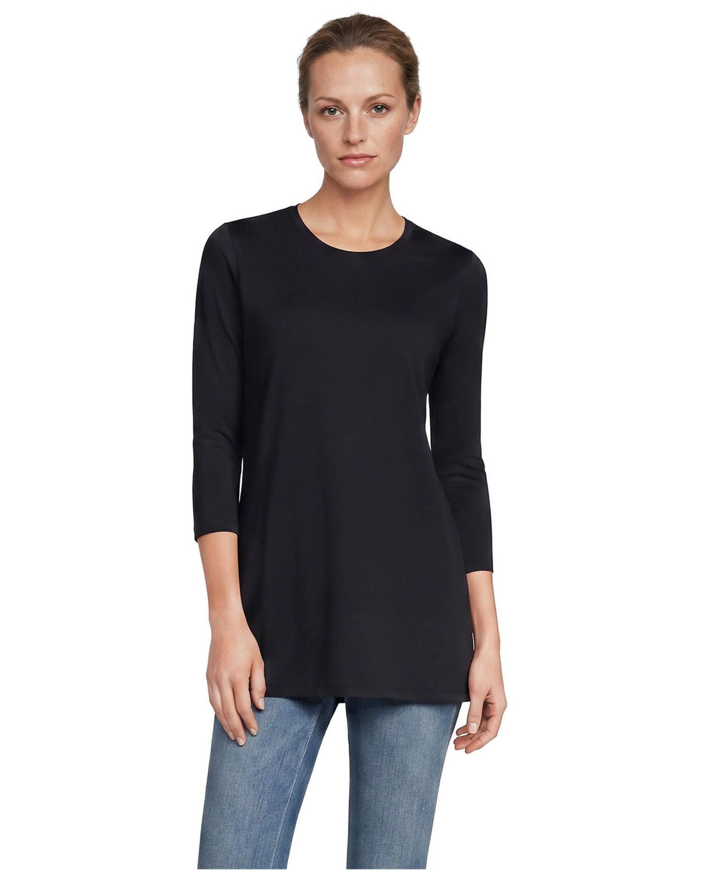 Женский топ Lands' End 3/4 Sleeve Cotton Supima Tunic, цвет: Чёрный — фото 11