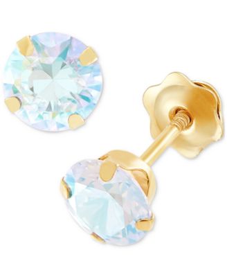 Children's Iridescent Cubic Zirconia Screwback Stud Earrings in 14k Gold