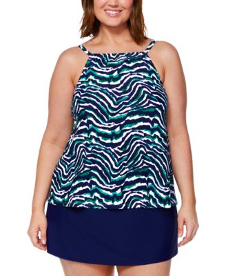 Island Escape Plus Size Cali Zebra Print Tankini Top Swim Skirt Swim Shorts Created For Macys Women's Swimsuit