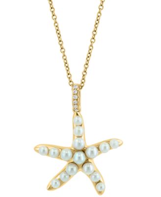 EFFY&reg; Freshwater Pearl (2-3mm) Starfish 18" Pendant Necklace in 14k Gold