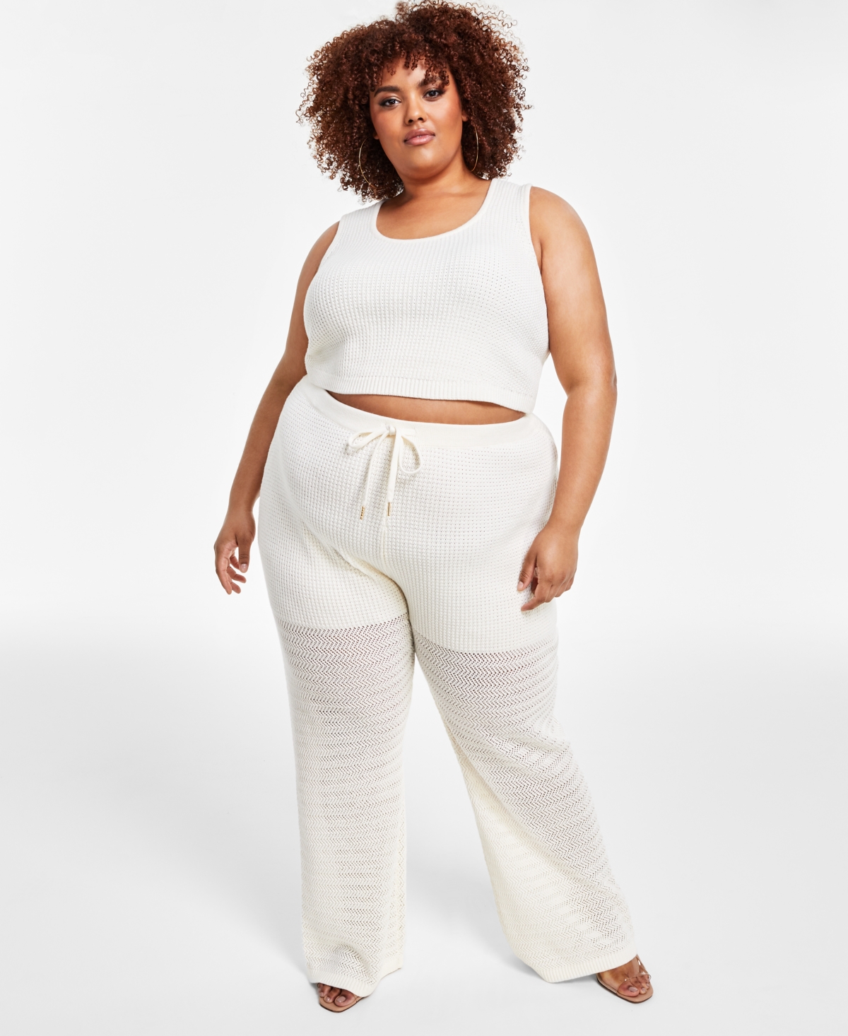 Nina Parker Trendy Plus Size High-rise Crochet Pants In Egret