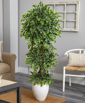 5.5’ Elegant Ficus Artificial Tree in White Planter
