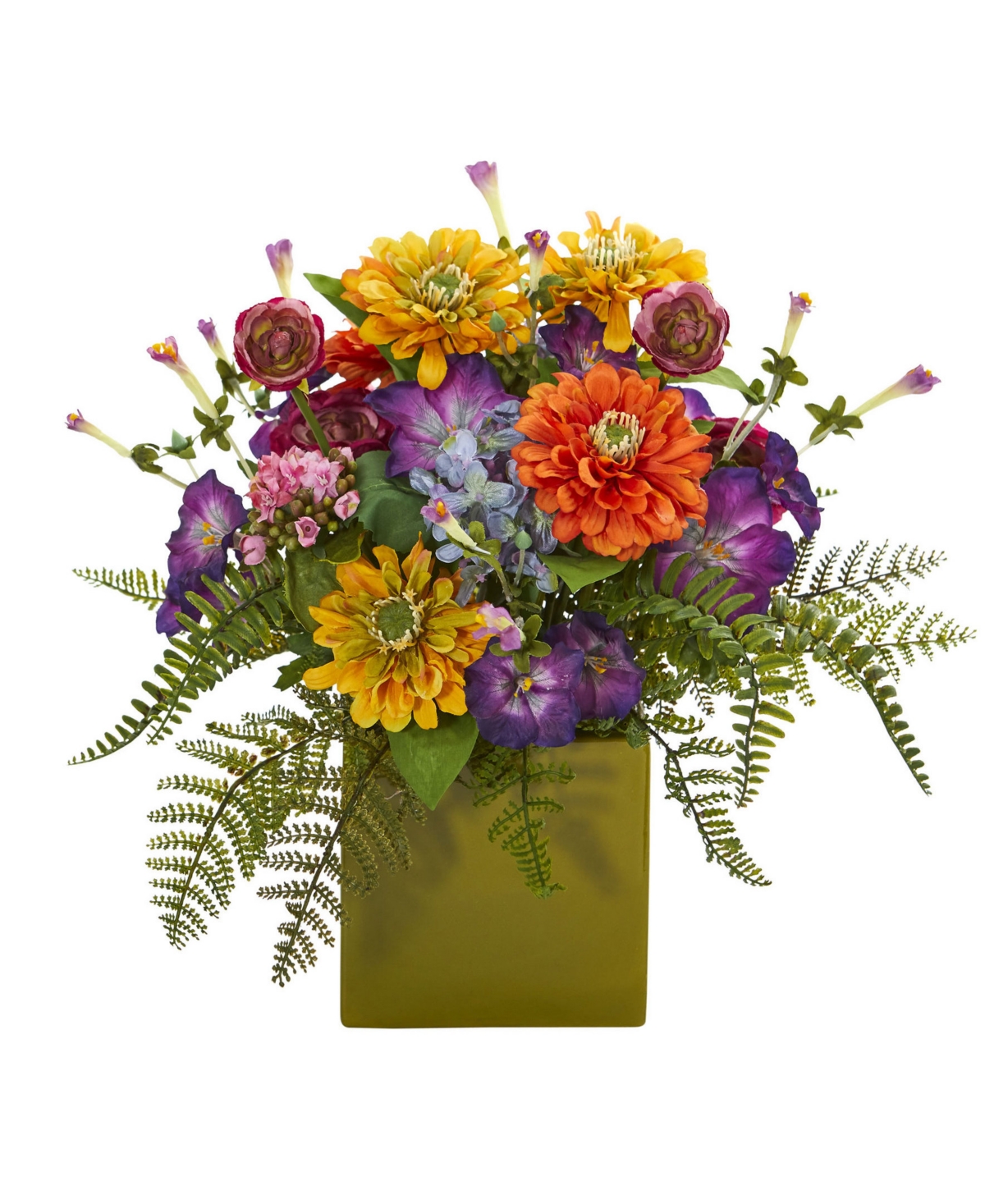 Nearly Natural Mixed Floral Artificial Arrangement in Green Vase